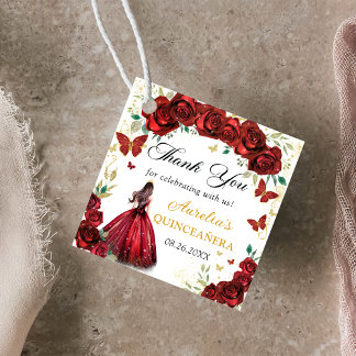 Chic Rote Rosen Floral Quinceñera Princess Geschenkanhänger