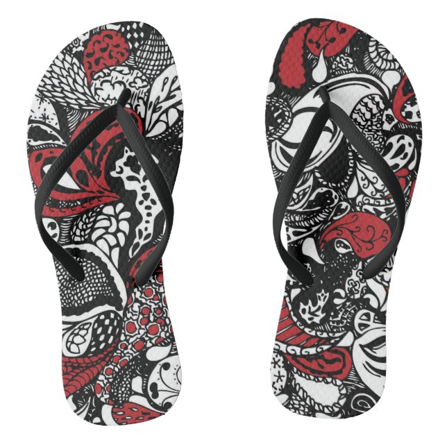 Chic-rotes u. schwarzes Paisley drehen Reinfälle Flip Flops (Fußbett)
