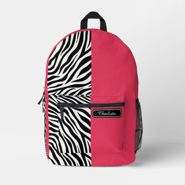 Chic Rouge Red Black and White Zebra Print Teens Bedruckter Rucksack (Vorderseite)
