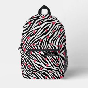 Chic Rouge Red Hearts Black and White Zebra Print Bedruckter Rucksack
