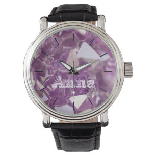 Chic Rough Amethyst und Personalisierter Name in M Armbanduhr