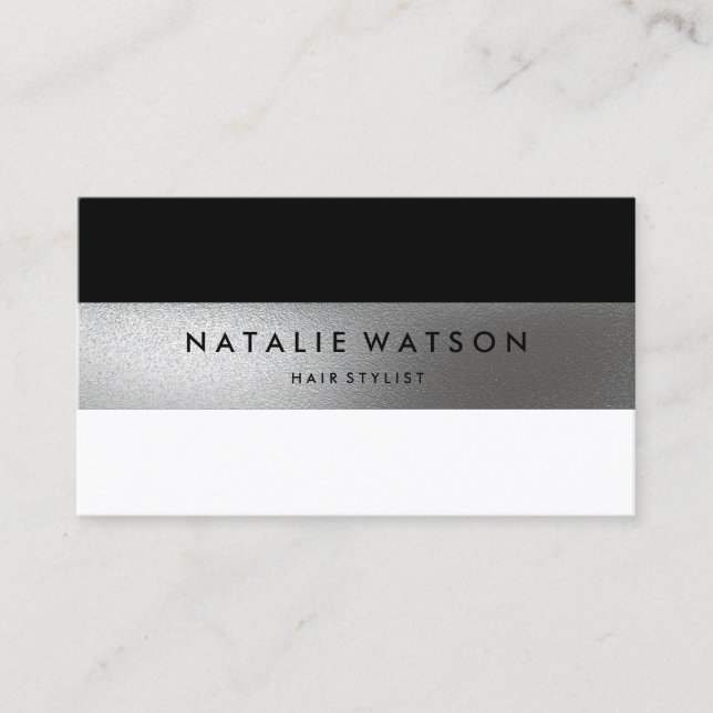 Chic Rough IMITATE Silver Strip Schwarz-weiß Moder Visitenkarte (Vorderseite)