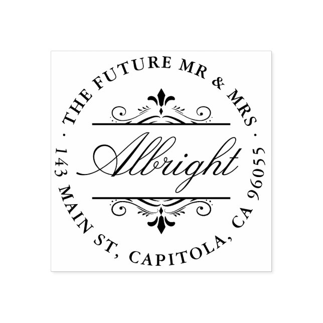 Chic Round Elegante Script Art Deco Rücksendeadres Gummistempel (Prägung)