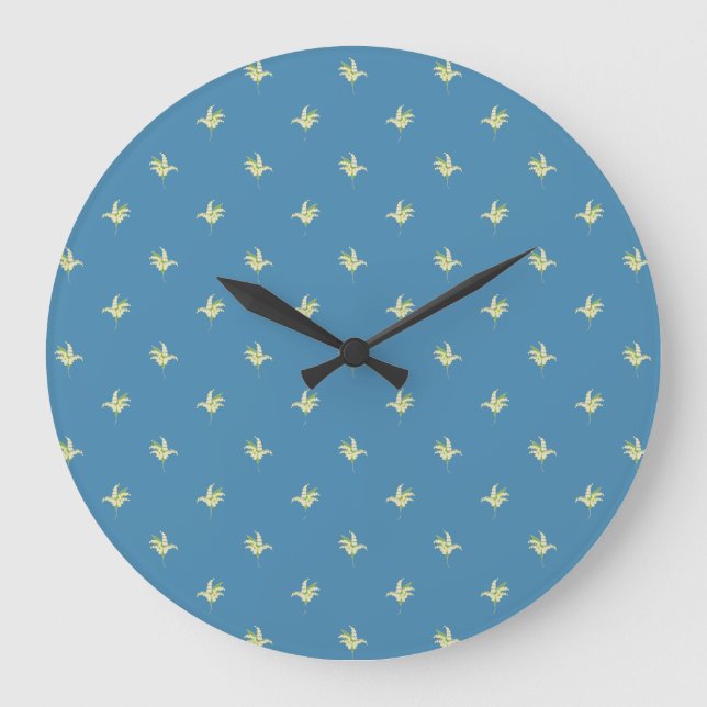Chic Round Wall Clock: Lilies of the Valley, Blue Große Wanduhr (Vorderseite)