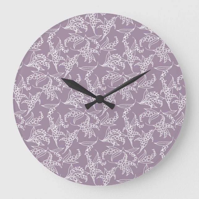 Chic Round Wall Clock: Lilies-of-the-Valley, Mauve Große Wanduhr (Vorderseite)