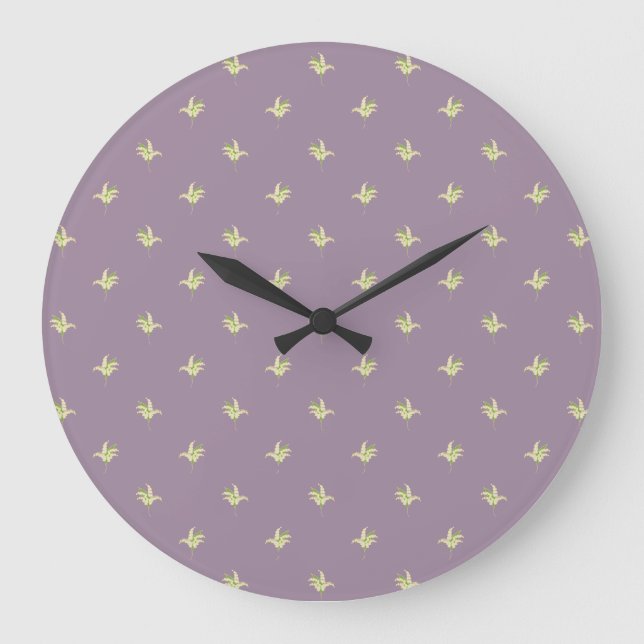Chic Round Wall Clock: Lilies of the Valley, Mauve Große Wanduhr (Vorderseite)