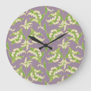 Chic Round Wall Clock: Lilies of the Valley, Mauve Große Wanduhr