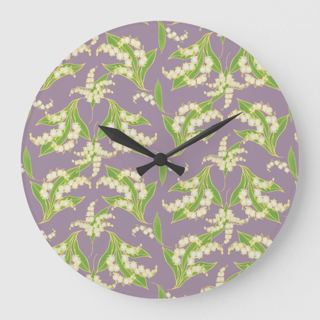 Chic Round Wall Clock: Lilies of the Valley, Mauve Große Wanduhr (Vorderseite)