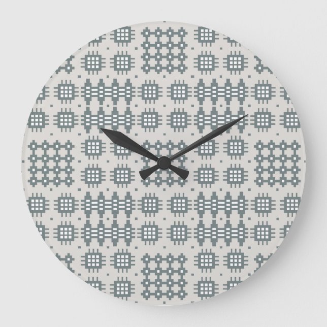 Chic Round Wall Clock Welsh Tapestry Pattern, grau Große Wanduhr (Vorderseite)