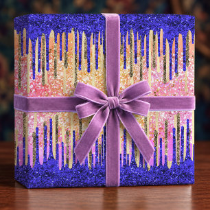 Chic Royal Blau Gold Glitter Tropfen Geburtstag Geschenkpapier