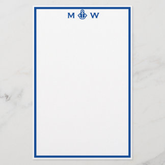 Chic Royal Blue Anchor Monogram Stationery Briefpapier