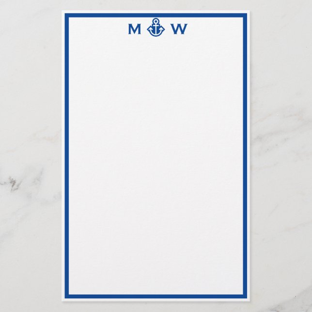 Chic Royal Blue Anchor Monogram Stationery Briefpapier (Vorderseite)