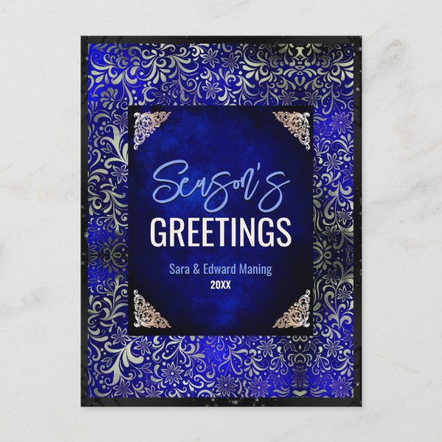 Chic Royal Blue Blume Glitzer Weihnachten Neues Ja Postkarte (Vorderseite)