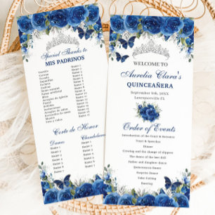 Chic Royal Blue Floral Quinceñera Orden der Verans Programm