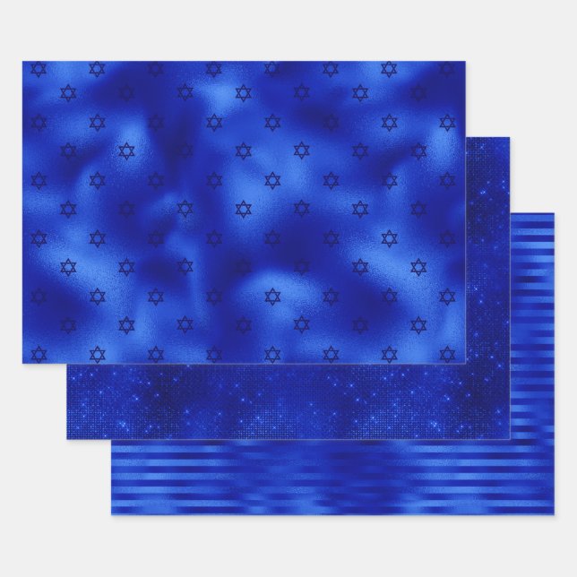 Chic Royal Blue Foil Hanukkah Wrapping Paper Sheet Geschenkpapier Set (Set)