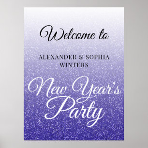 Chic Royal Blue Glitzer New Years Party Willkommen Poster
