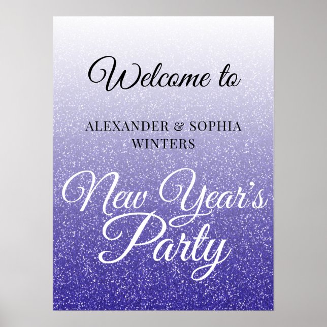 Chic Royal Blue Glitzer New Years Party Willkommen Poster (Vorne)