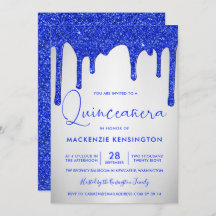 Chic Royal Blue Glitzer Tropfen Silver Quinceañera