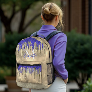 Chic Royal Blue Gold Glitzer Tropfen Monogramm Bedruckter Rucksack