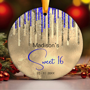 Chic Royal Blue Gold Glitzer Tropfen süß 16 Keramik Ornament