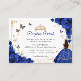 Chic Royal Blue Gold Quincenarea Reception Details Begleitkarte