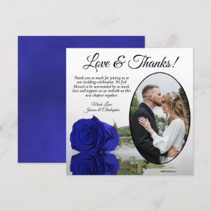 Chic Royal Blue Rose Oval Foto Romantische Hochzei Dankeskarte