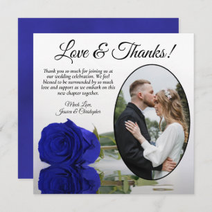 Chic Royal Blue Rose Oval Foto Romantische Hochzei Dankeskarte