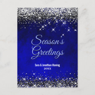 Chic Royal Blue Silber Glitzer Weihnachten Neues J Postkarte