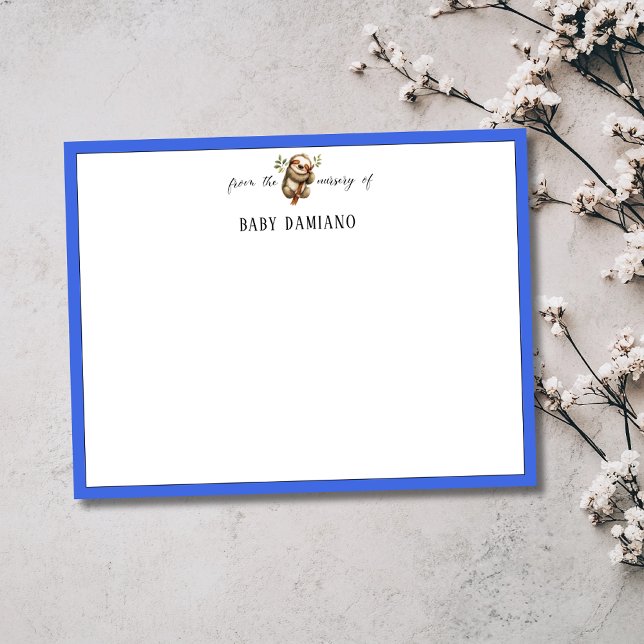 Chic Royal Blue Sloth Nursery Note Card Einladung (Von Creator hochgeladen)