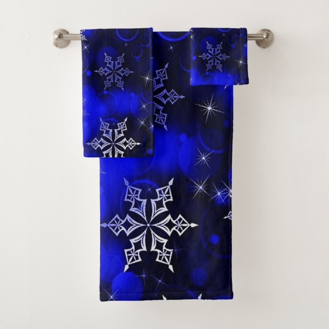 Chic Royal Blue Snowflake Motif Badhandtuch Set (Insitu)