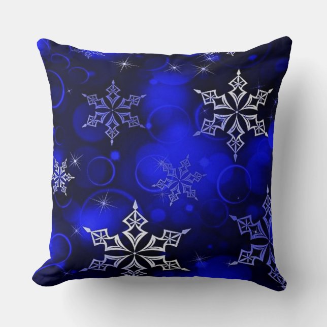 Chic Royal Blue Snowflake Motif Kissen (Vorderseite)