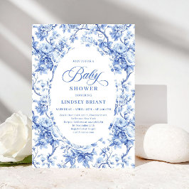 Chic Royal Blue Toile de Jouy Baby Shower Invite Einladung