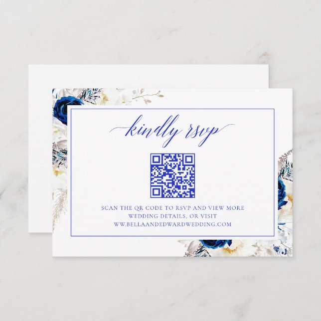 Chic Royal Blue Wedding Website UAWG QR Code Card Dankeskarte (Vorne/Hinten)