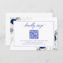 Chic Royal Blue Wedding Website UAWG QR Code Card