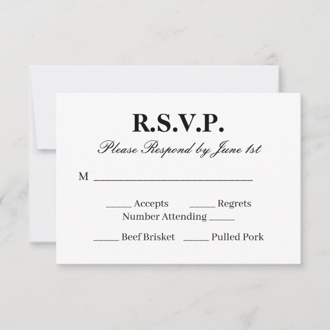 Chic RSVP Card für eine Schwarz-Weiß-Hochzeit (Vorderseite)