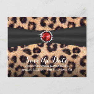 Chic Ruby Gemstone Leopard Print Save the Date Ankündigungspostkarte