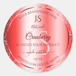 Chic Ruby Red Soft Glitzer Product Labels Monogram Runder Aufkleber