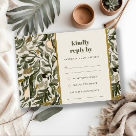Chic Rustic Boho Green Retro Botanische Hochzeit RSVP Karte