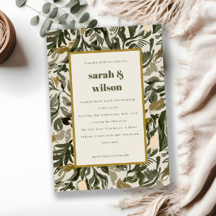 Chic Rustic Boho Retro Green Botanical Wedding Einladung
