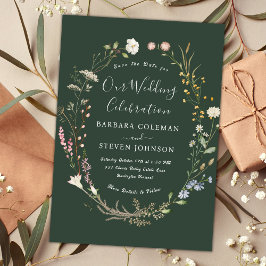 Chic Rustic Boho Wildblume Forest Green Wedding Einladung