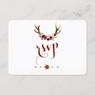 Chic Rustic Burgundy Marsala Floral Antlers UAWG RSVP Karte