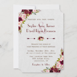 Chic Rustic Burgundy Marsala Floral Wedding Einladung