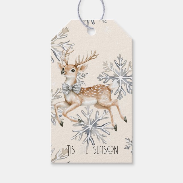 Chic Rustic Christmas Cream Deer Snowflakes Geschenkanhänger (Vorderseite)
