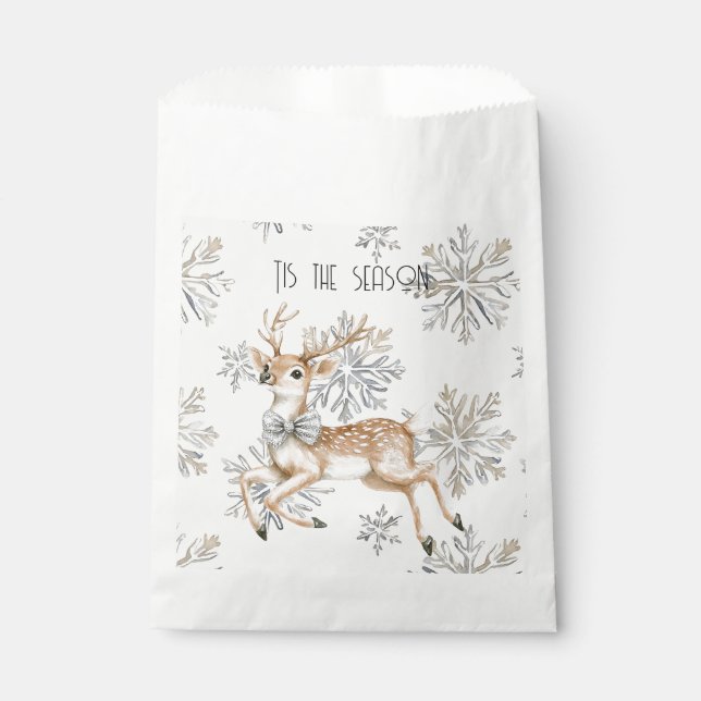 Chic Rustic Christmas Cream Deer Snowflakes Geschenktütchen (Vorderseite)