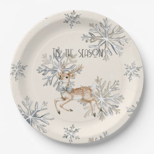 Chic Rustic Christmas Cream Deer Snowflakes Pappteller