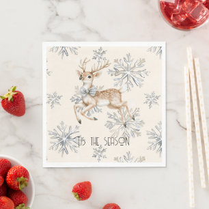 Chic Rustic Christmas Cream Deer Snowflakes Serviette