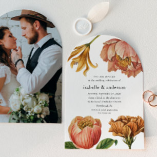 Chic Rustic Floral Foto Arch Wedding Einladung