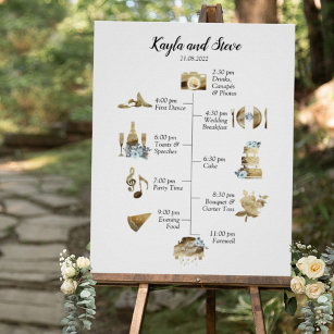 Chic Rustic Gold Watercolor Wedding Timeline Sign Poster