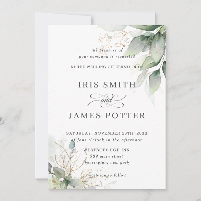 Chic Rustic Greenery Leafy Foliage Wedding Einladung (Vorderseite)