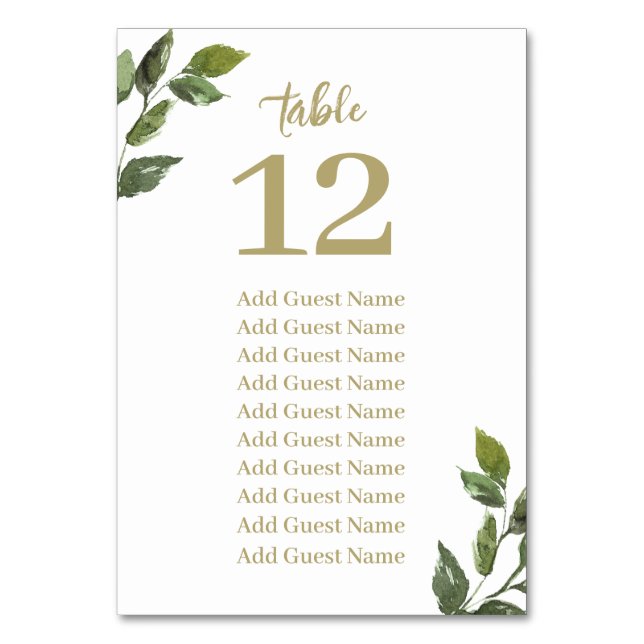 Chic Rustic Greenery Tischnummer Seating Chart (Vorderseite)
